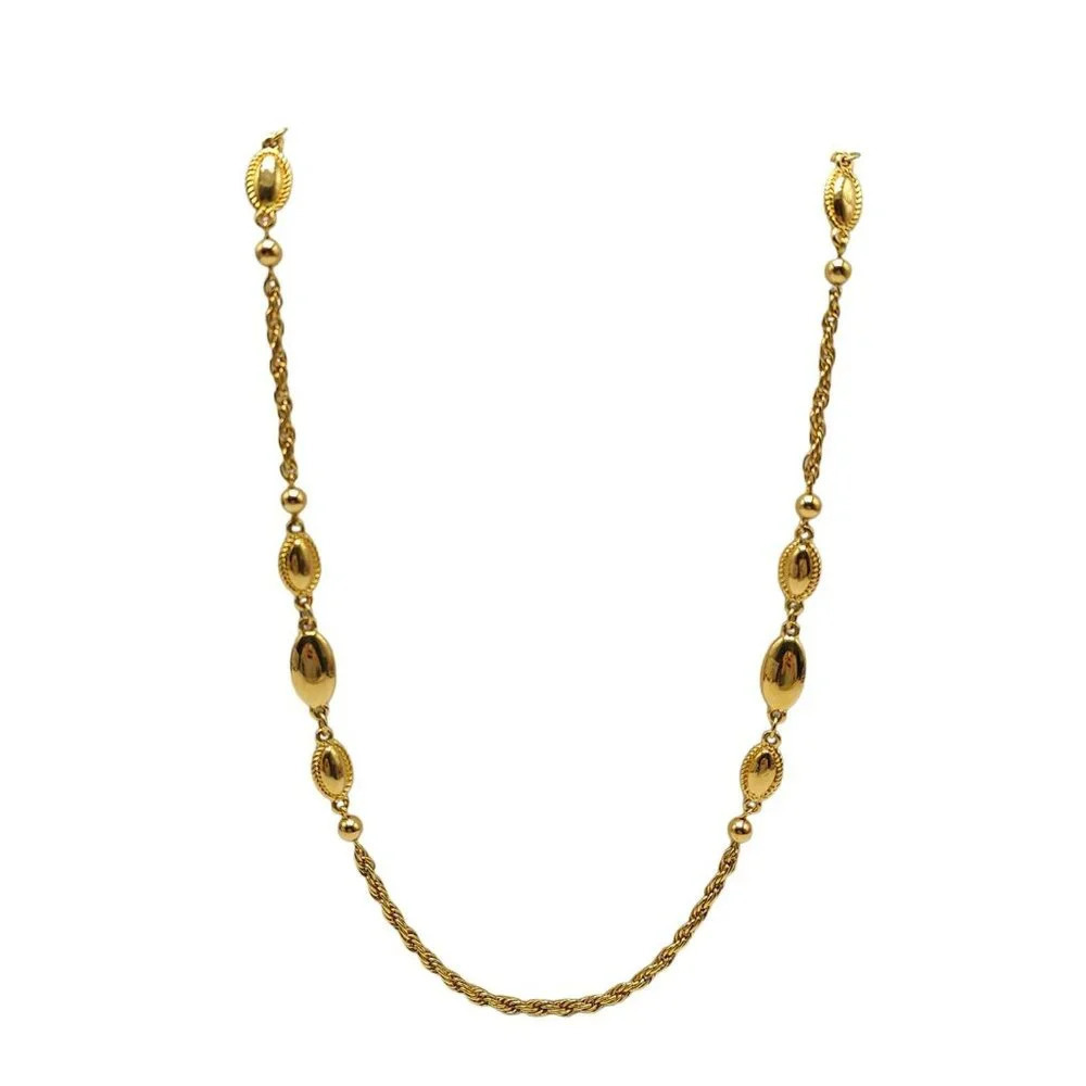 Monet Rope Station Chain Necklace Gold Tone Lobster Closure Vintage 36 inches